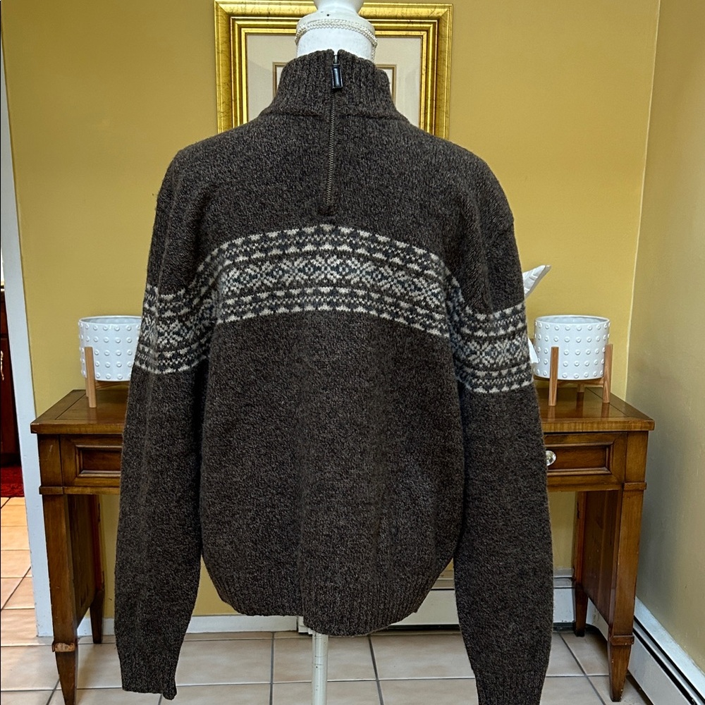Bowen and Wright Men’s 100%Lamb’s Wool 1/4 Zip Brown Nordic Pullover Sweater Lrg - Picture 5 of 13